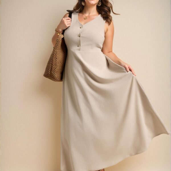 Elegant Apricot Flared A-Line V-Neck Sundress for Casual and Vacation Wear - Chic, Classy, and Trendy Fashion Style to Dress to Impress