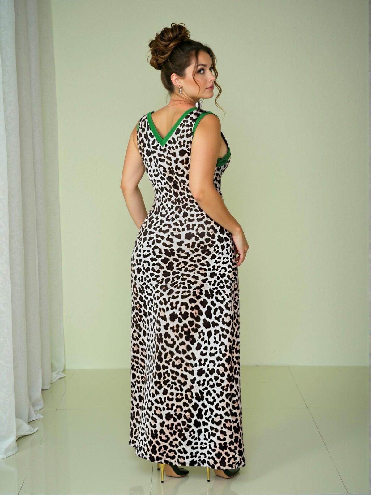 Elegant Multicolor Stunning Plus Size Leopard Print Sleeveless Deep V-Neck Low Waist Bodycon Asymmetric Collar Dress for Casual Summer Wear "Chic, Classy and Trendy Fashion Style to Dress to Impress" - Image 2