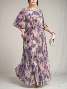 Elegant Purple Long Flowing Pleated Chiffon Dress for Women, Perfect for Summer and Spring Events—Chic, Classy and Trendy Fashion Style to Dress to Impress.