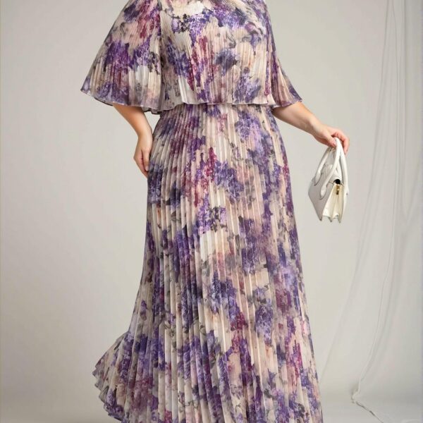 Elegant Purple Long Flowing Pleated Chiffon Dress for Women, Perfect for Summer and Spring Events—Chic, Classy and Trendy Fashion Style to Dress to Impress.