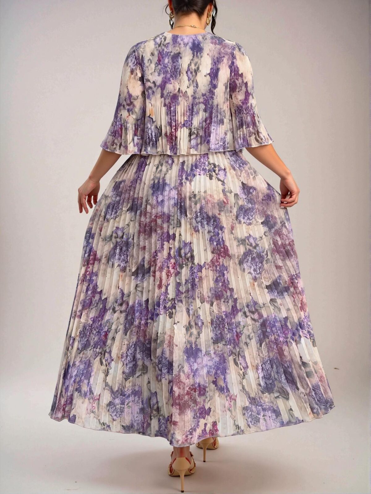 Elegant Purple Long Flowing Pleated Chiffon Dress for Women, Perfect for Summer and Spring Events—Chic, Classy and Trendy Fashion Style to Dress to Impress. - Image 2