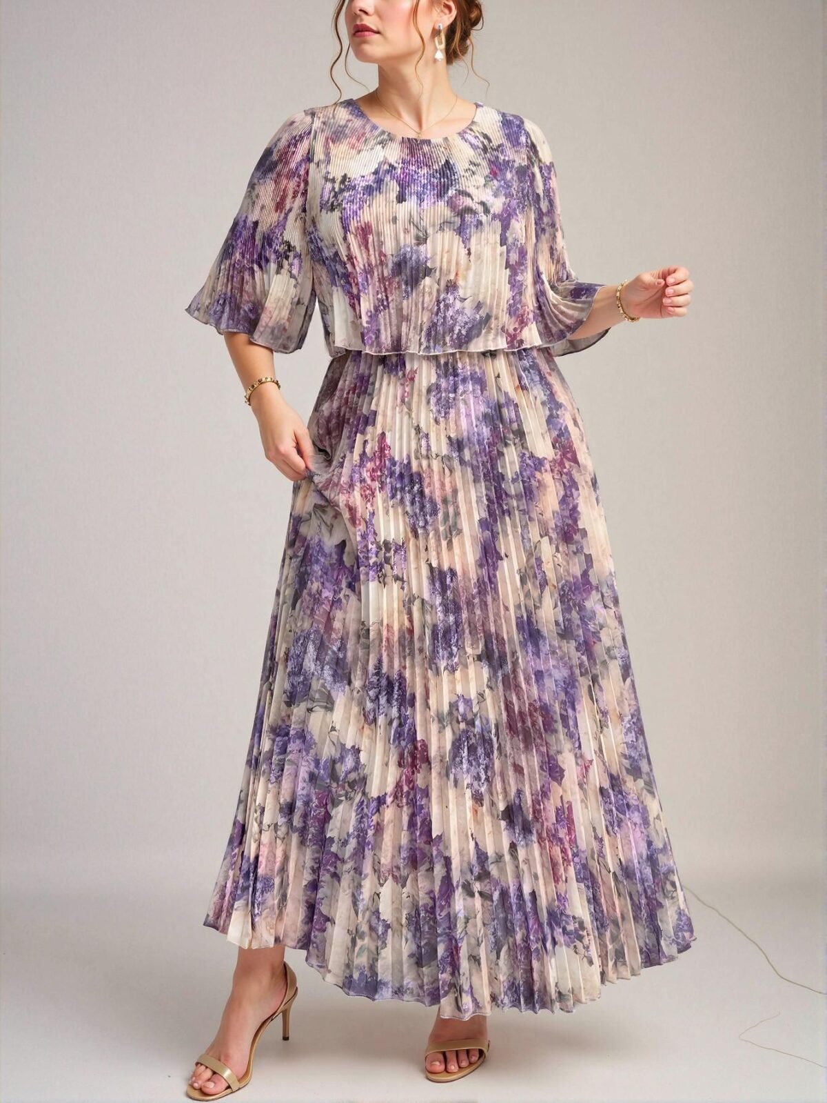 Elegant Purple Long Flowing Pleated Chiffon Dress for Women, Perfect for Summer and Spring Events—Chic, Classy and Trendy Fashion Style to Dress to Impress. - Image 3