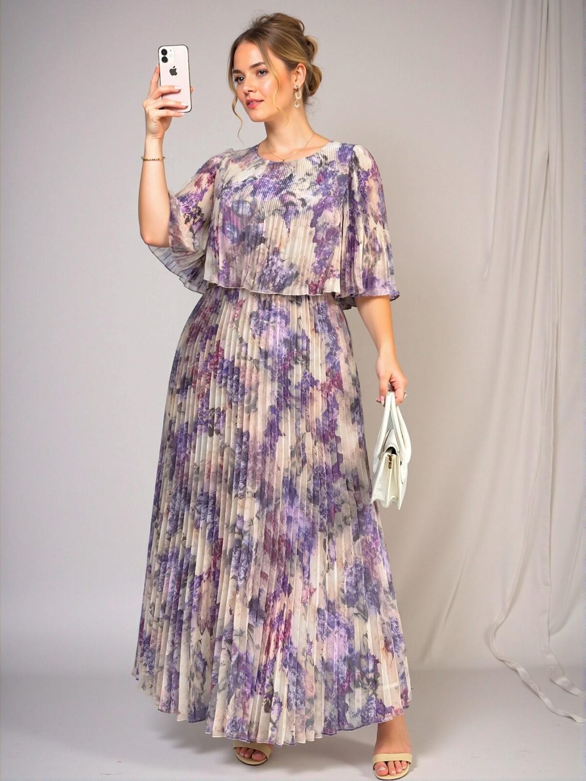 Elegant Purple Long Flowing Pleated Chiffon Dress for Women, Perfect for Summer and Spring Events—Chic, Classy and Trendy Fashion Style to Dress to Impress. - Image 4