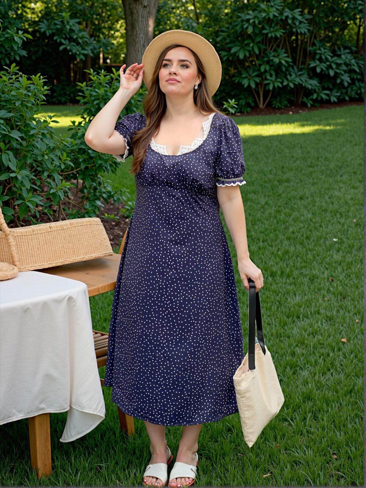 Elegant Navy Blue Chic Polka Dot Bodycon Dress with Contrast Lace Detailing for Confident Summer Style – Chic, Classy and Trendy Fashion Style to Dress to Impress