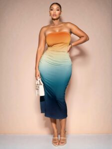 Elegant Multicolor Strapless Knitted Midi Dress with Split Detail - Chic, Classy and Trendy Fashion Style to Dress to Impress