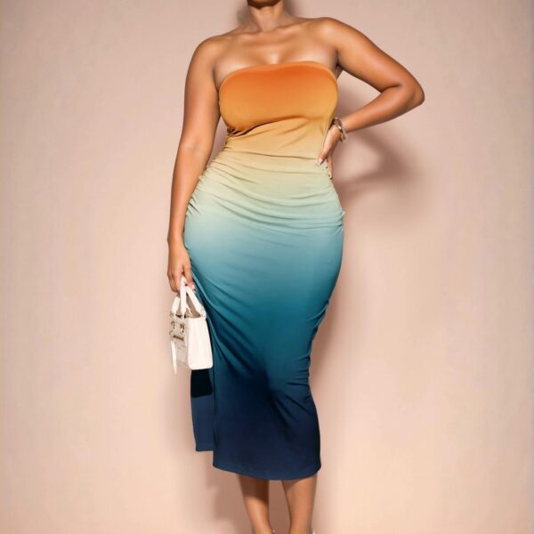Elegant Multicolor Strapless Knitted Midi Dress with Split Detail - Chic, Classy and Trendy Fashion Style to Dress to Impress
