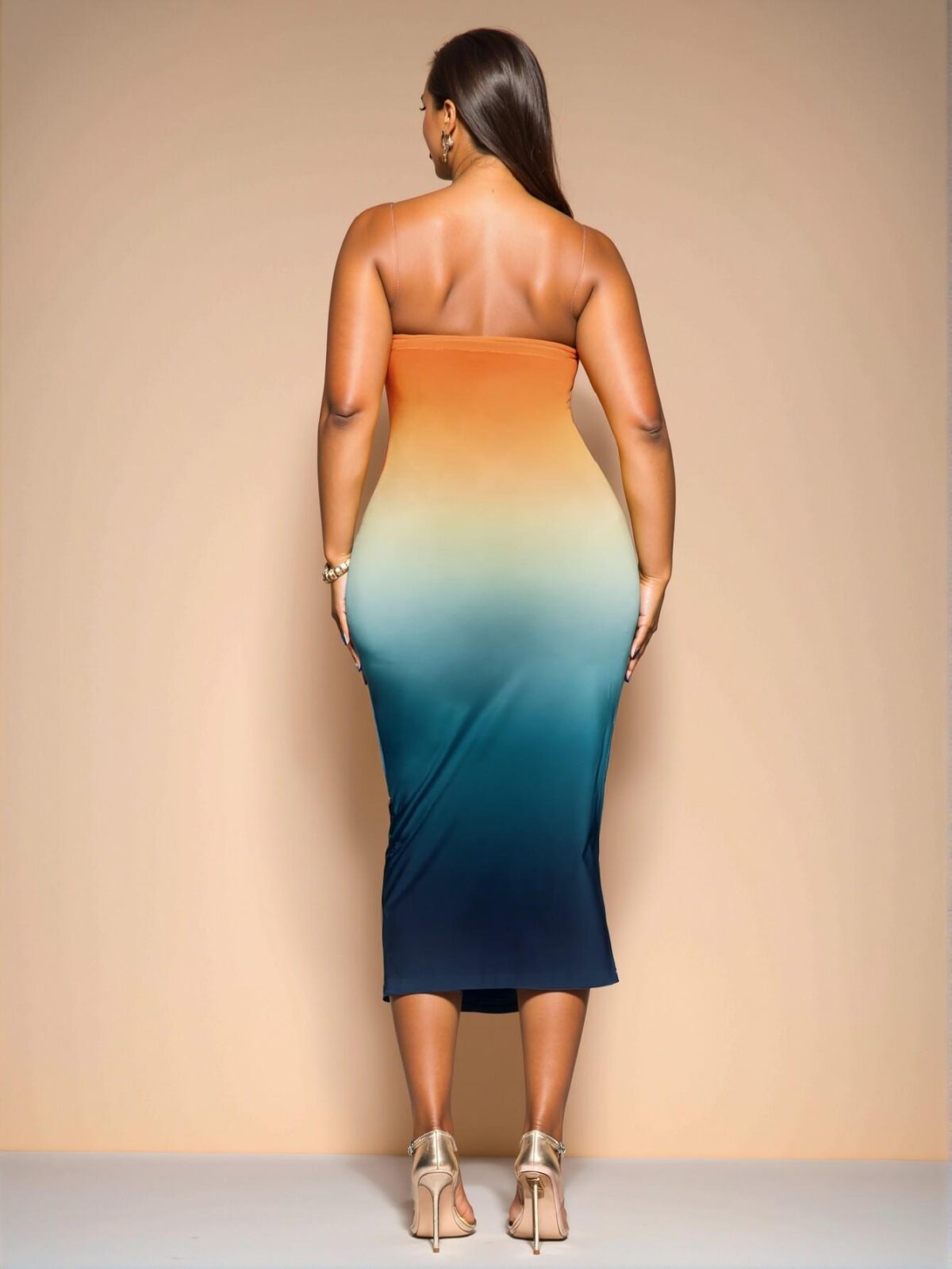 Elegant Multicolor Strapless Knitted Midi Dress with Split Detail - Chic, Classy and Trendy Fashion Style to Dress to Impress - Image 2