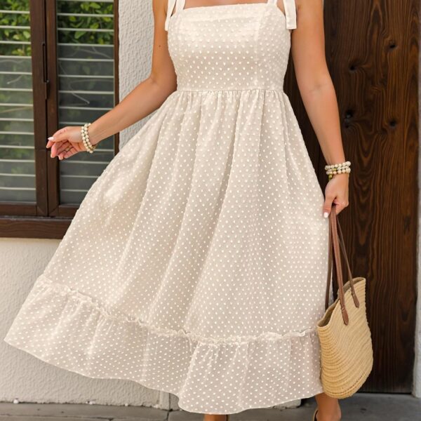 Elegant Apricot Ruffle-Trimmed A-Line Peasant Dress with Tie Straps for a Stylish Beach Look - Chic, Classy and Trendy Fashion Style to Dress to Impress