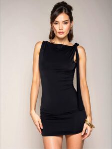 Elegant Black Chic Tie Shoulder Boat Neck Mini Dress for Stylish Spring and Summer Outings - Chic, Classy and Trendy Fashion Style to Dress to Impress