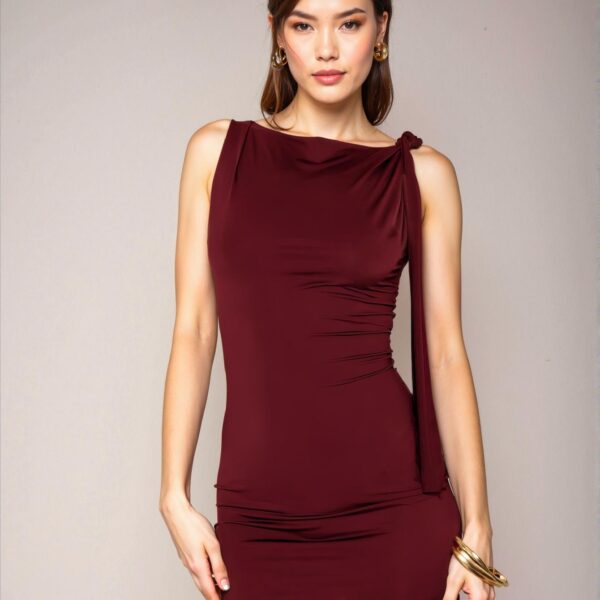Elegant Burgundy Romantic Tie Shoulder Mini Dress Ideal for Spring and Summer Getaways, Perfect for Vacations and Night Out Events - Chic, Classy and Trendy Fashion Style to Dress to Impress