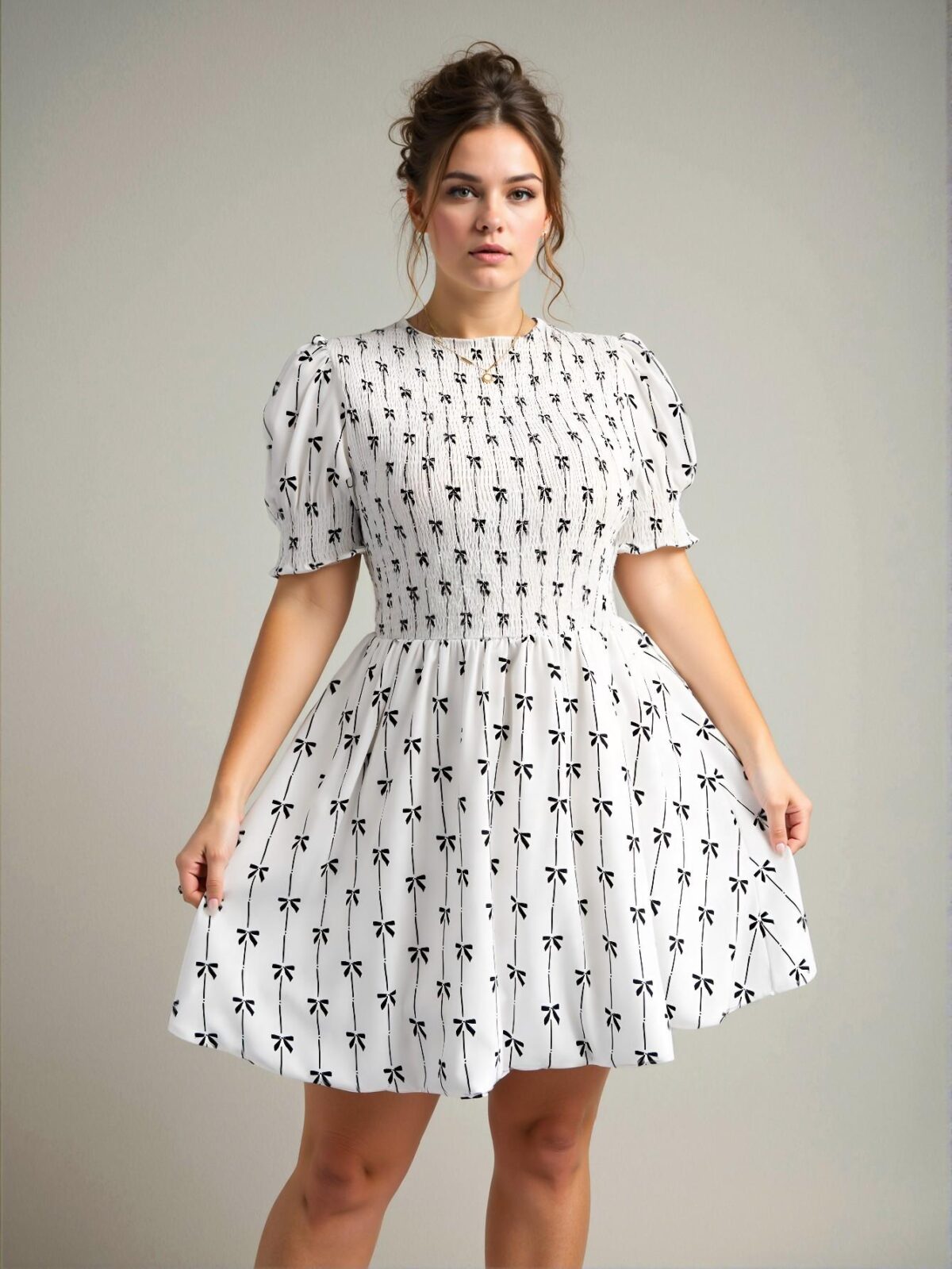 Elegant White Bow-Accent Short Sleeve Ruched Waist Mini Dress - Chic, Classy and Trendy Fashion Style to Dress to Impress - Image 5