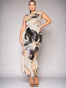 Elegant White Floral Print Twist Knot Dress Perfect for Romantic Dates, Parties, and Nights Out - Chic, Classy and Trendy Fashion Style to Dress to Impress