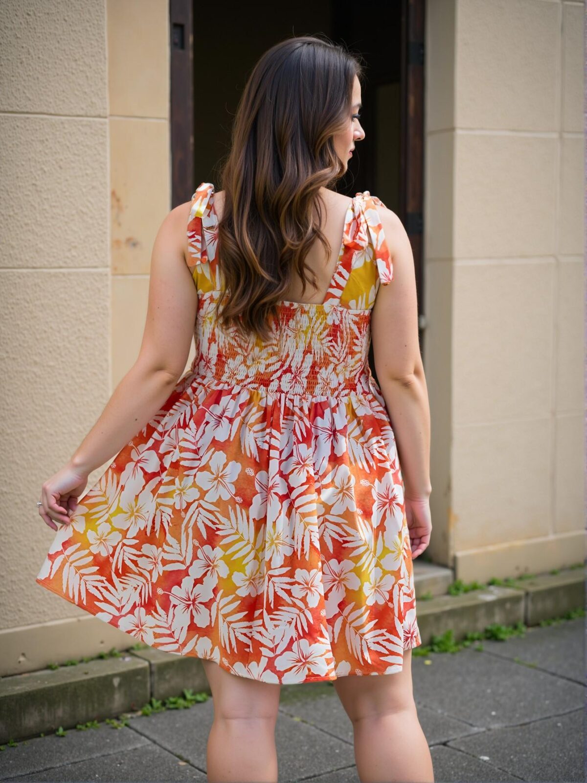 Elegant Orange Floral Print Bowknot Strap Mini Dress for Plus Size Women – A Chic, Classy, and Trendy Fashion Style to Dress to Impress - Image 2