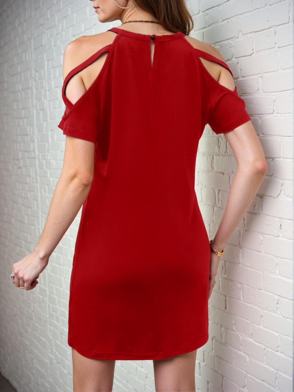 Elegant Red Open Shoulder Casual Dress Perfect for Spring and Summer Celebrations - Chic, Classy and Trendy Fashion Style to Dress to Impress - Image 2