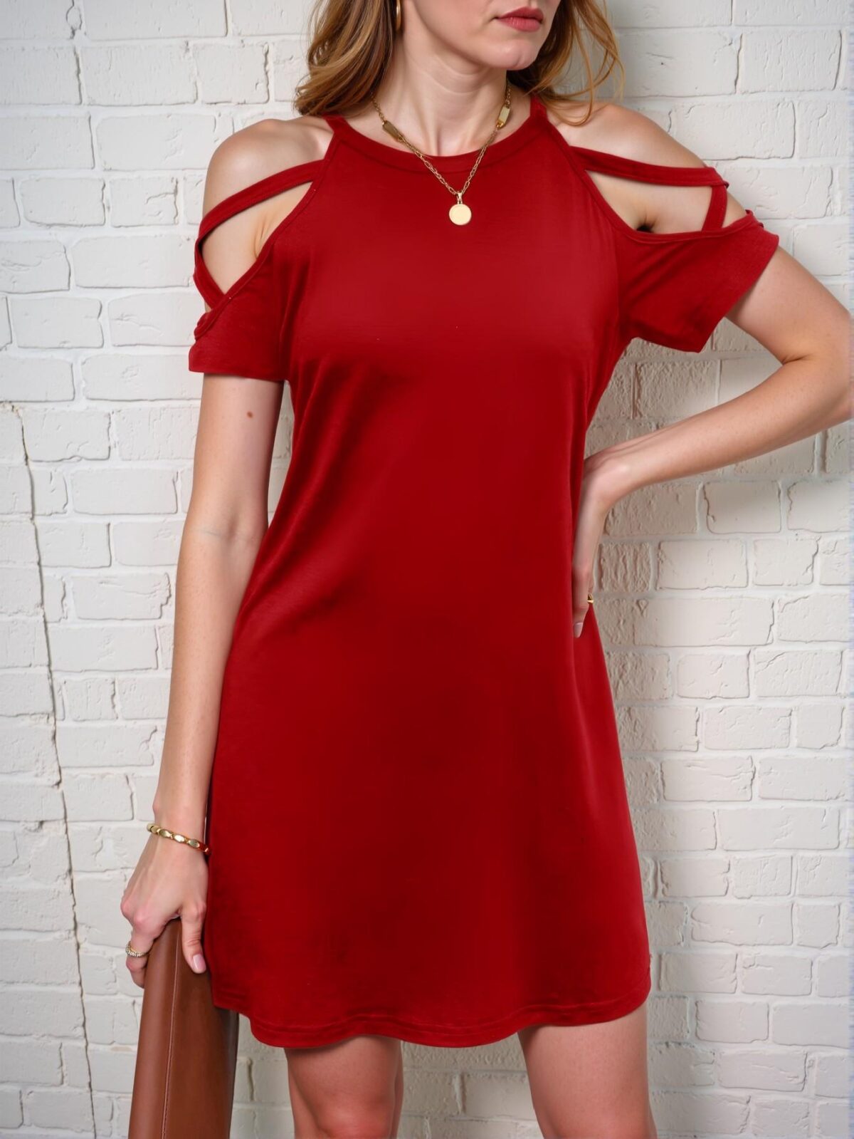 Elegant Red Open Shoulder Casual Dress Perfect for Spring and Summer Celebrations - Chic, Classy and Trendy Fashion Style to Dress to Impress - Image 3
