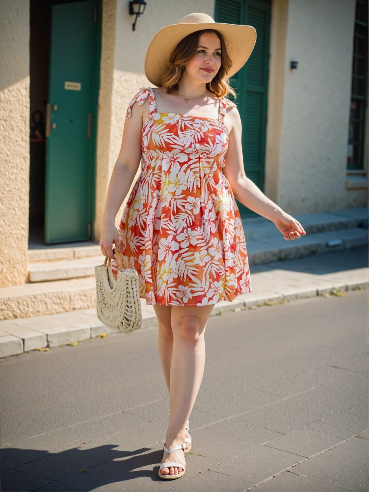 Elegant Orange Floral Print Bowknot Strap Mini Dress for Plus Size Women – A Chic, Classy, and Trendy Fashion Style to Dress to Impress - Image 5