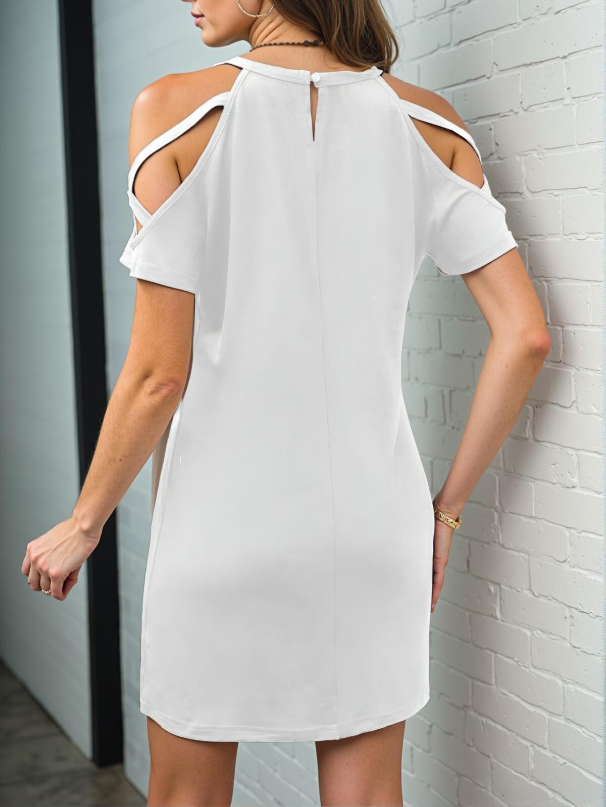 Elegant White Casual Cold Shoulder Dress Perfect for Spring and Summer Celebrations – Chic, Classy, and Trendy Fashion Style to Dress to Impress - Image 2