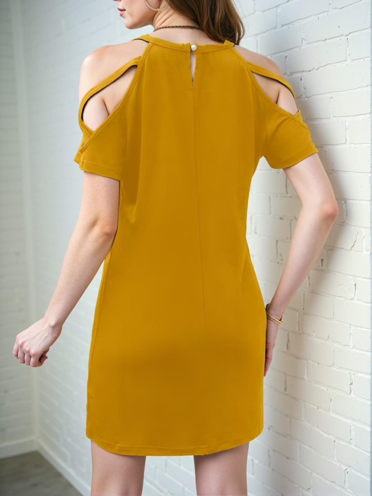Elegant Yellow Stylish Open Shoulder Casual Dress for Spring and Summer Gatherings - Chic, Classy, and Trendy Fashion Style to Dress to Impress - Image 2