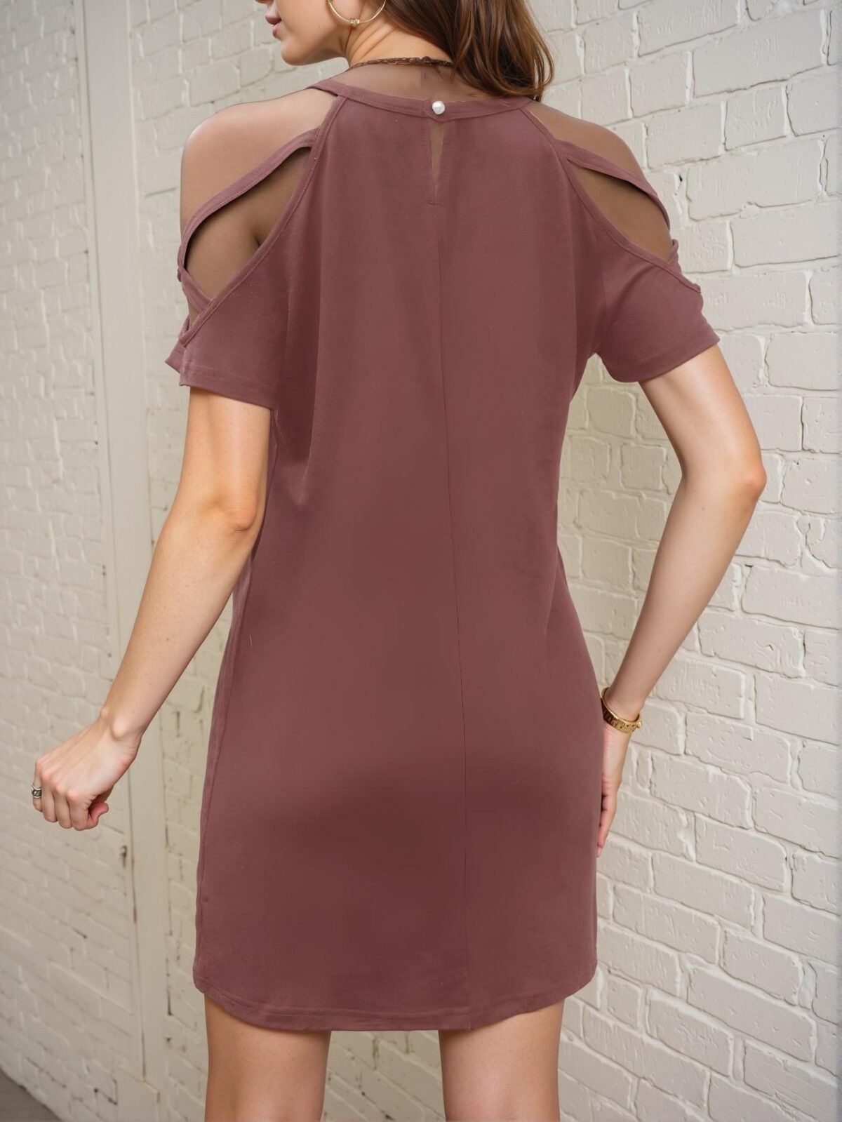 Elegant Dusty Pink Stylish Open Shoulder Casual Dress Perfect for Spring and Summer Gatherings Chic, Classy and Trendy Fashion Style to Dress to Impress - Image 2