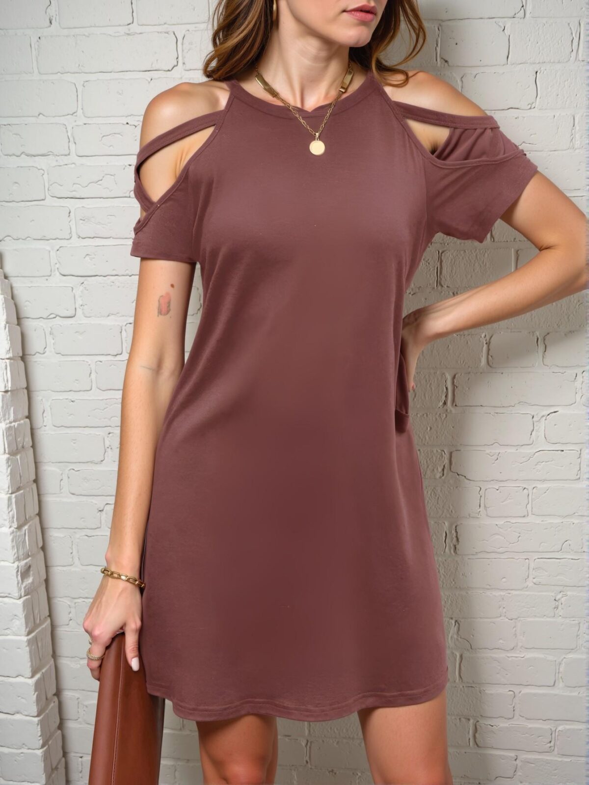 Elegant Dusty Pink Stylish Open Shoulder Casual Dress Perfect for Spring and Summer Gatherings Chic, Classy and Trendy Fashion Style to Dress to Impress - Image 5