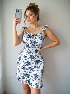 Elegant White Floral Print Color Block Pleated Flare Sleeve Mini Dress with Ruffle Hem - Chic, Classy and Trendy Fashion Style to Dress to Impress