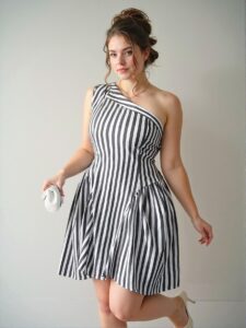 Elegant Multicolor Asymmetrical Striped Sleeveless Mini Dress - Chic, Classy and Trendy Fashion Style to Dress to Impress