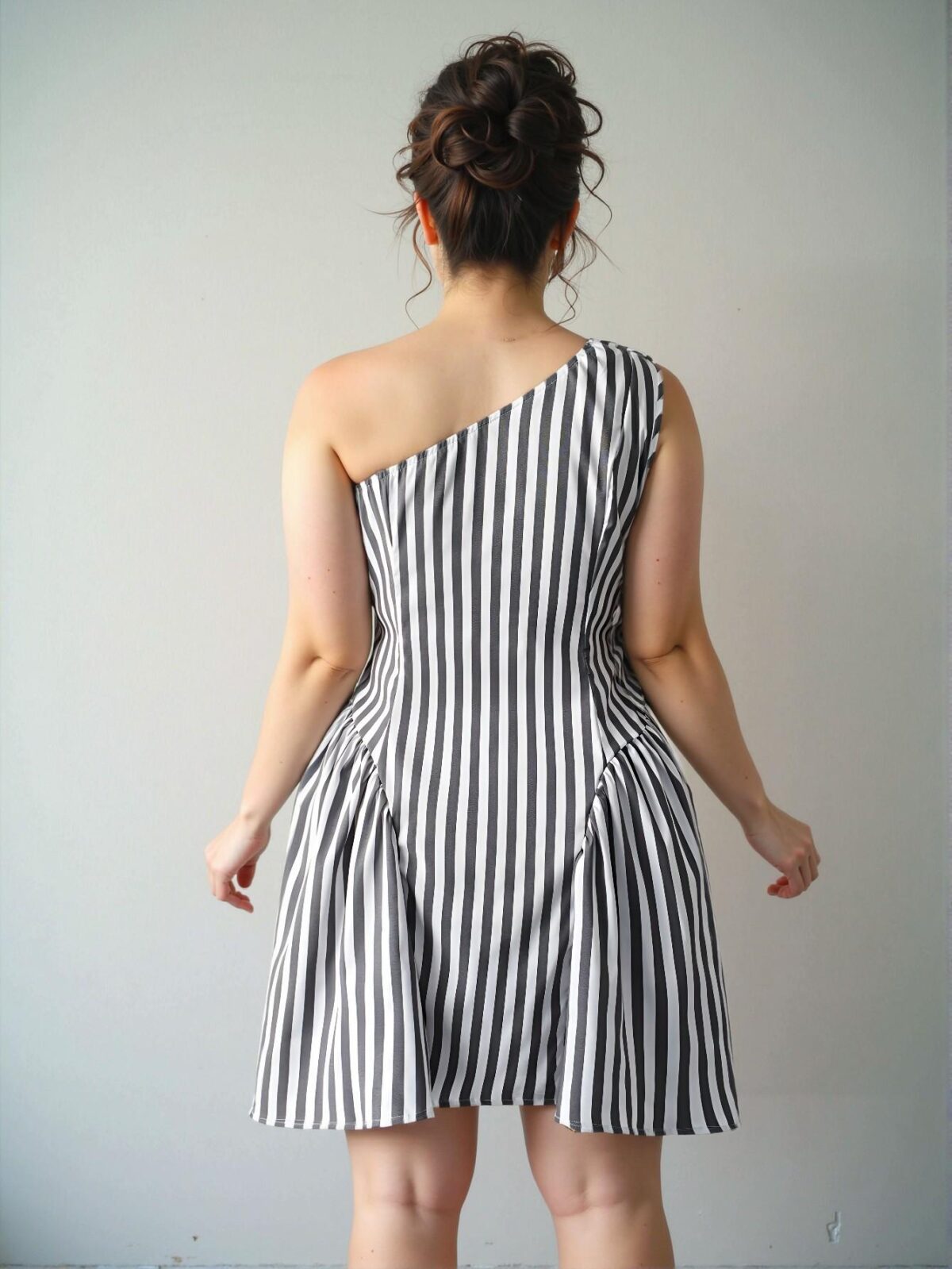 Elegant Multicolor Asymmetrical Striped Sleeveless Mini Dress - Chic, Classy and Trendy Fashion Style to Dress to Impress - Image 2