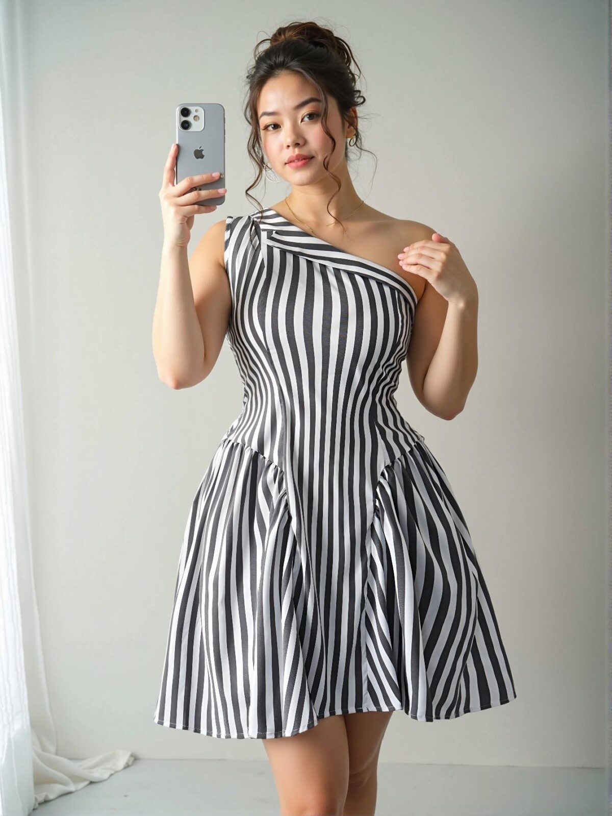 Elegant Multicolor Asymmetrical Striped Sleeveless Mini Dress - Chic, Classy and Trendy Fashion Style to Dress to Impress - Image 3
