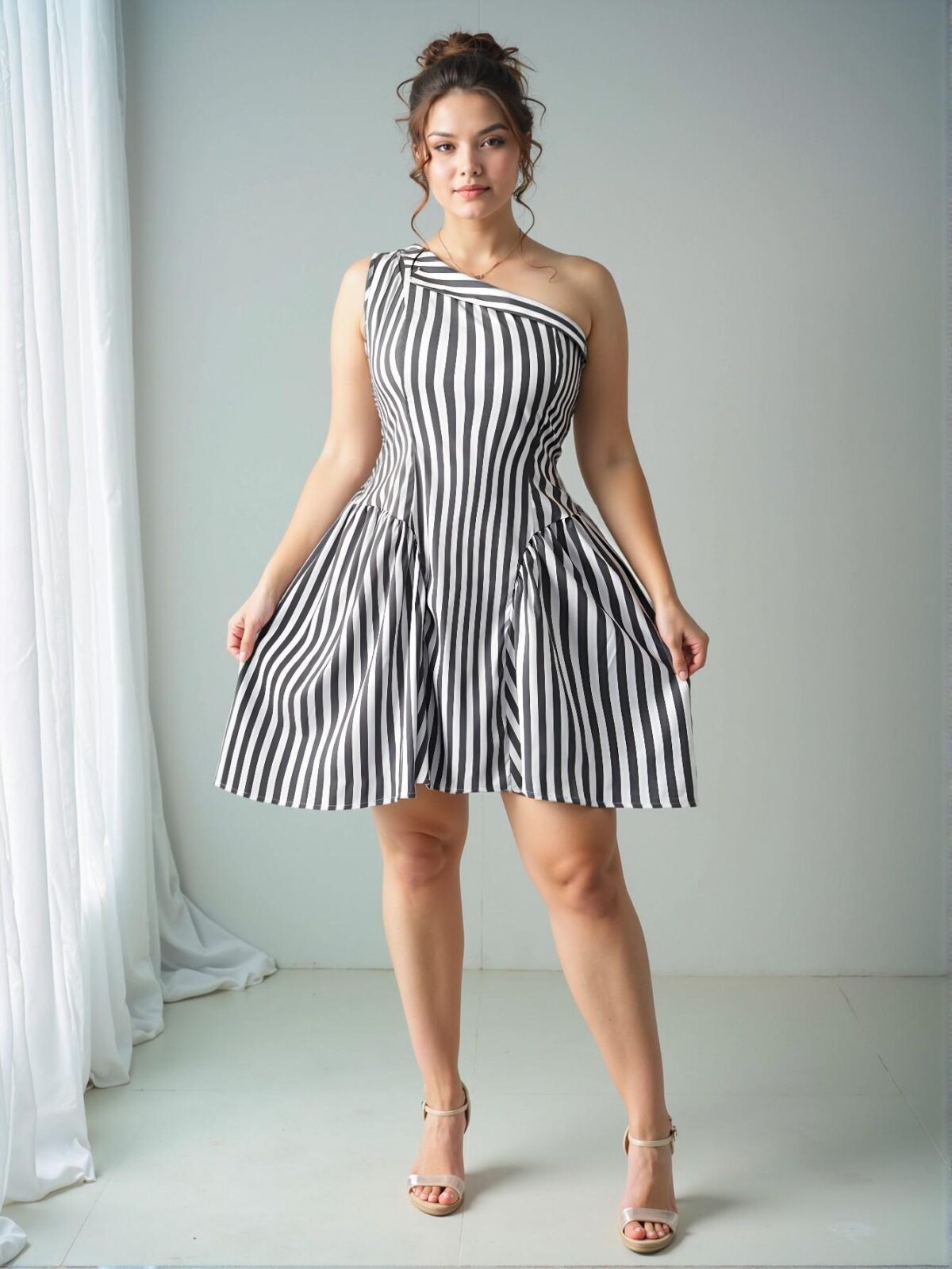 Elegant Multicolor Asymmetrical Striped Sleeveless Mini Dress - Chic, Classy and Trendy Fashion Style to Dress to Impress - Image 5