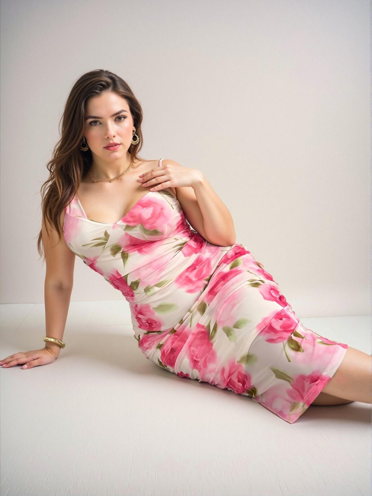 Elegant Pink Ruched Bodycon Midi Dress with Tie Dye Print for a Comfortable and Chic Beach Vacation Look - Classy and Trendy Fashion Style to Dress to Impress - Image 2