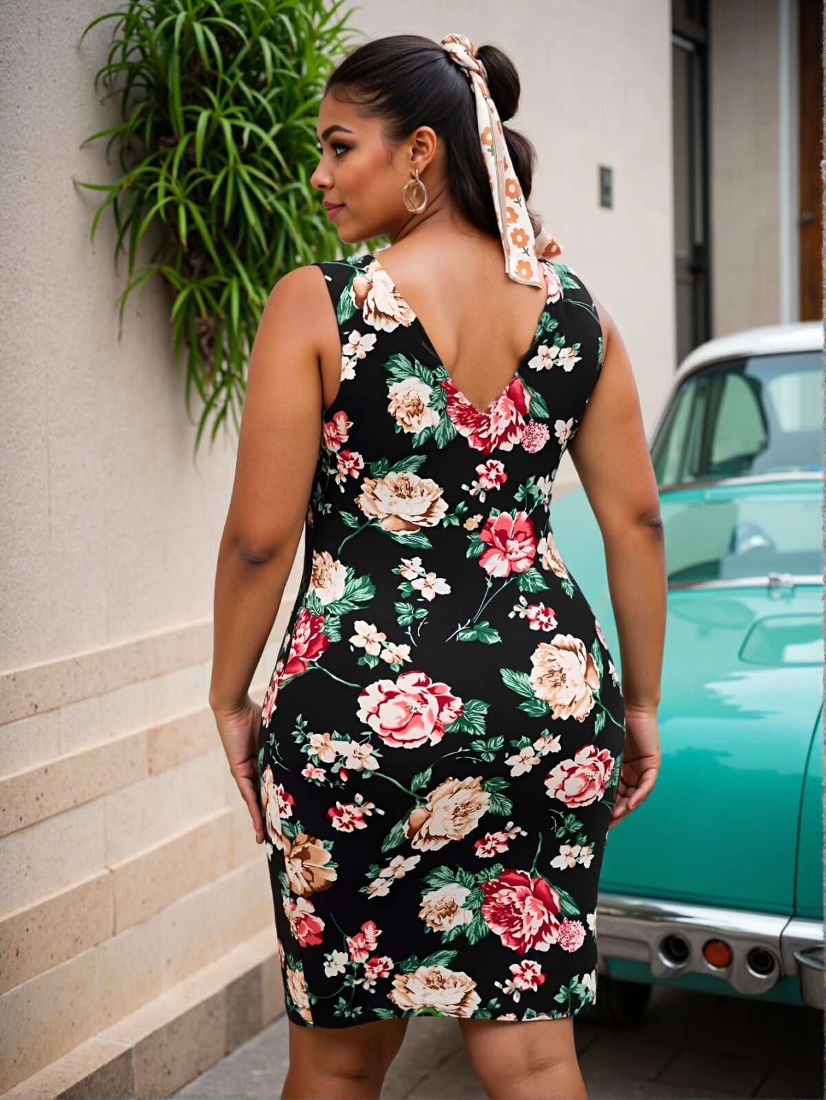 Elegant Multicolor Floral Scalloped Edge Bodycon Dress for Chic, Classy and Trendy Fashion Style to Dress to Impress - Image 2