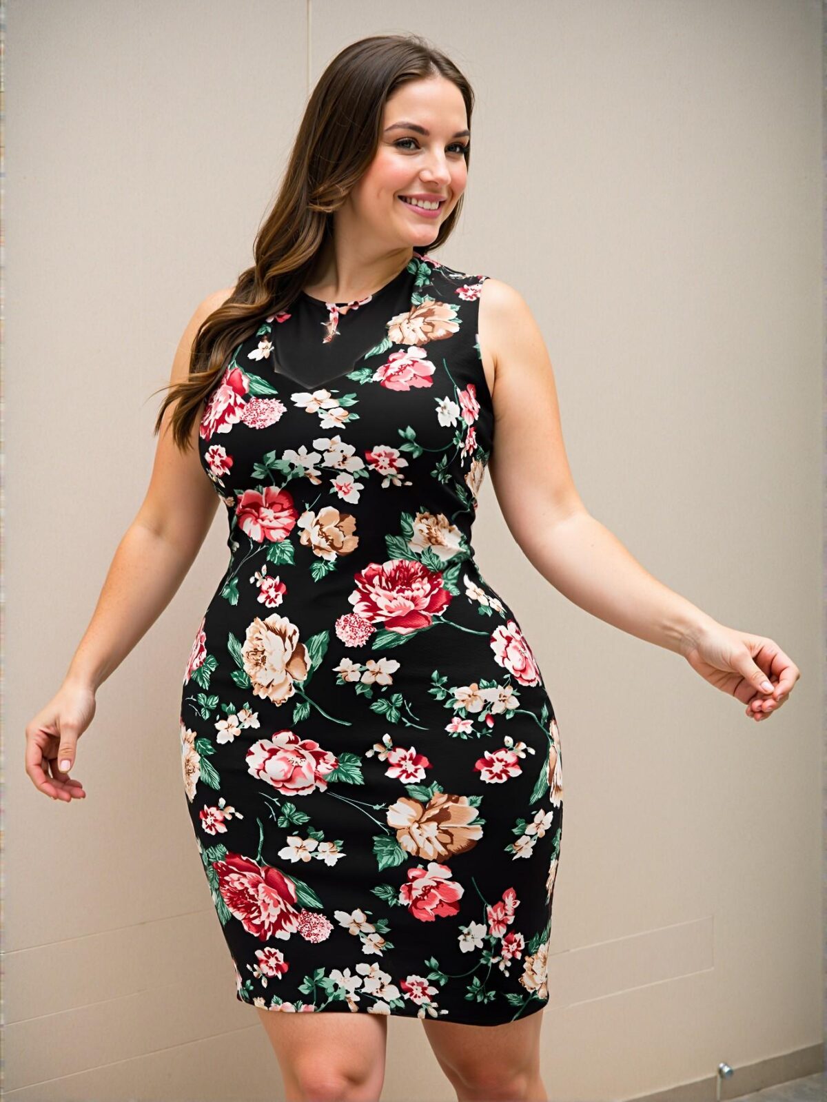 Elegant Multicolor Floral Scalloped Edge Bodycon Dress for Chic, Classy and Trendy Fashion Style to Dress to Impress - Image 3