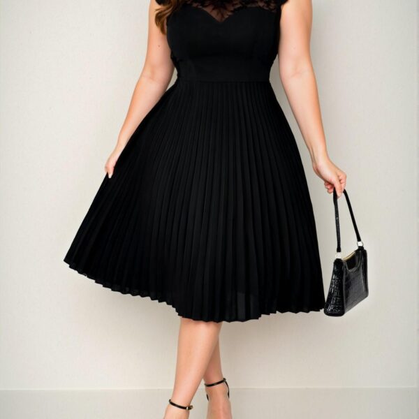 Elegant Black Romantic Contrast Lace Stand Collar Cap Sleeve A-Line Dress Chic, Classy and Trendy Fashion Style to Dress to Impress