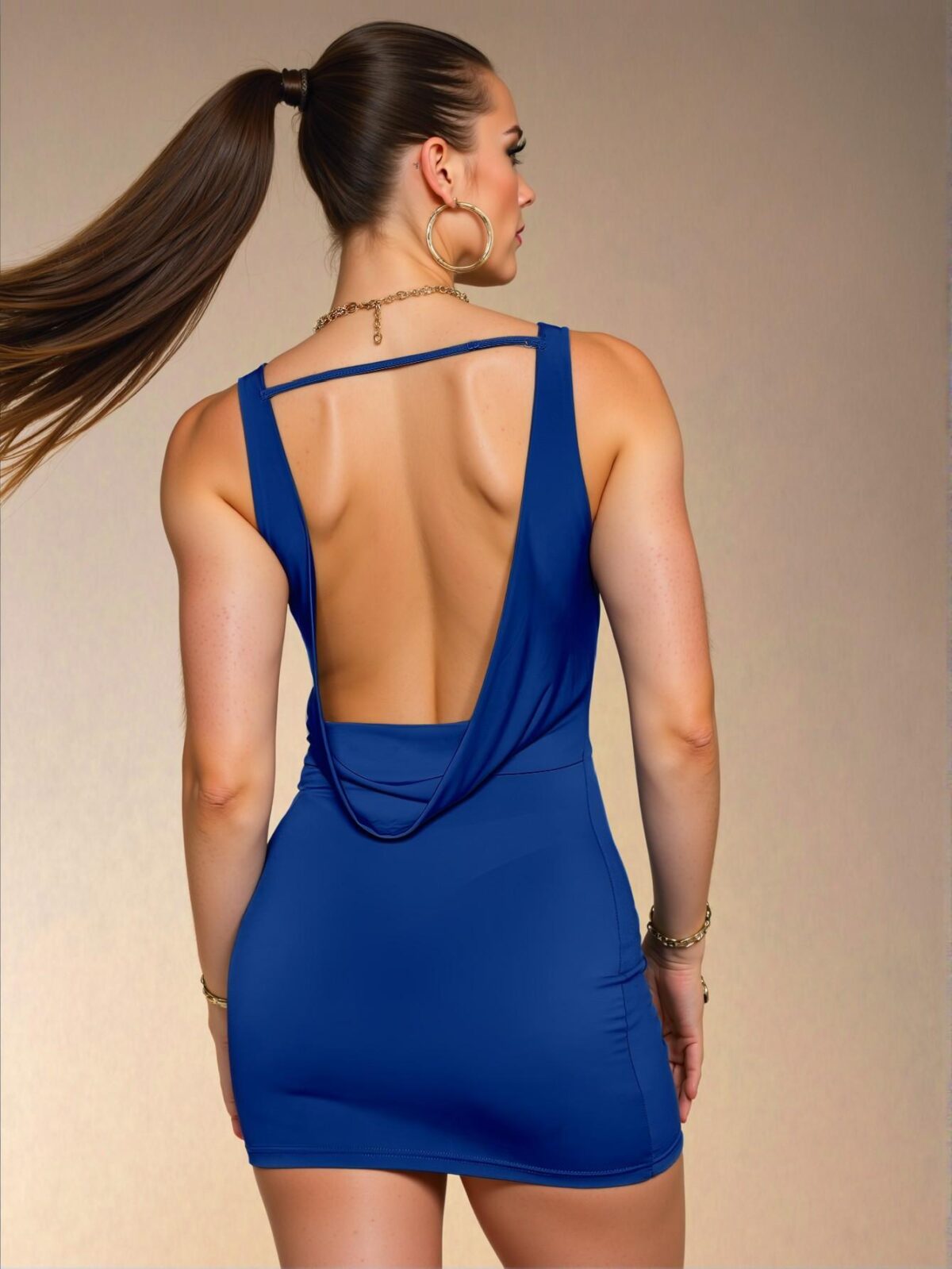 Elegant Royal Blue Backless Draped Bodycon Dress for Spring and Summer - Chic, Classy and Trendy Fashion Style to Dress to Impress - Image 4