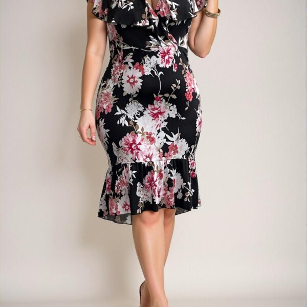 Elegant Black Floral A-Line Mermaid Hem Dress - Chic, Classy, and Trendy Fashion Style to Dress to Impress