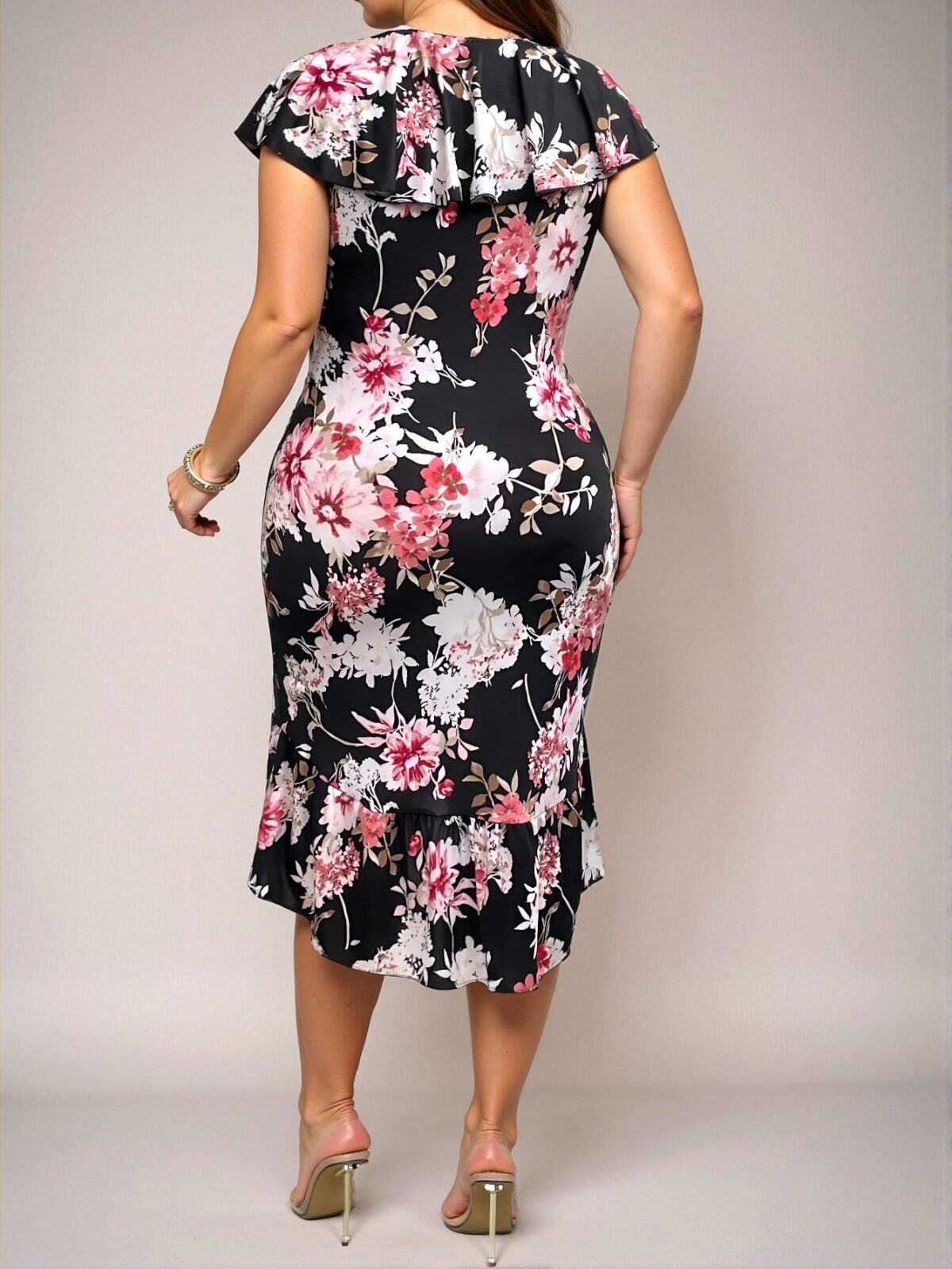 Elegant Black Floral A-Line Mermaid Hem Dress - Chic, Classy, and Trendy Fashion Style to Dress to Impress - Image 2