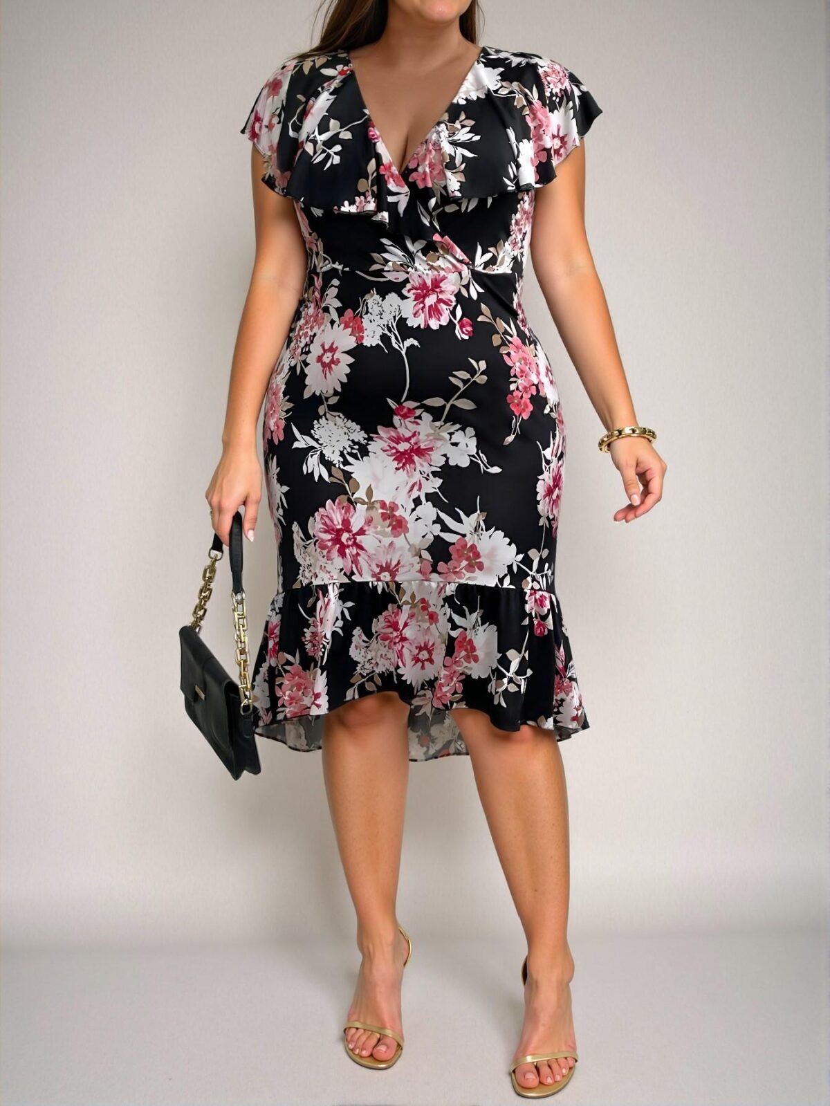 Elegant Black Floral A-Line Mermaid Hem Dress - Chic, Classy, and Trendy Fashion Style to Dress to Impress - Image 3