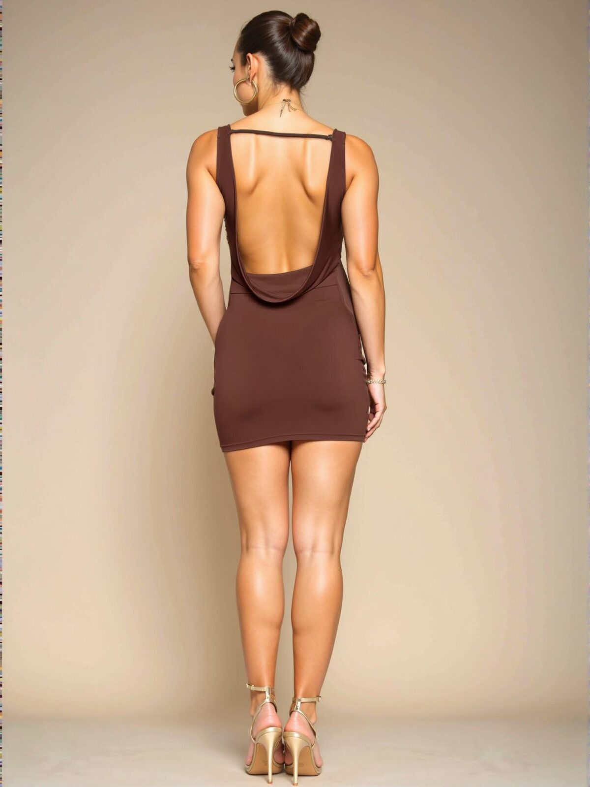 Elegant Coffee Brown Backless Bodycon Dress for Spring and Summer: Chic, Classy and Trendy Fashion Style to Dress to Impress - Image 3