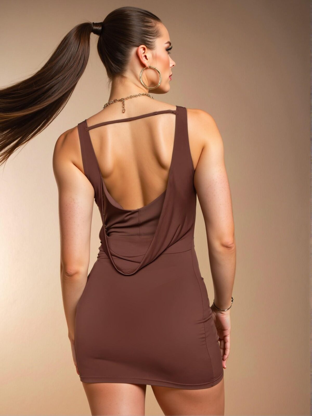 Elegant Coffee Brown Backless Bodycon Dress for Spring and Summer: Chic, Classy and Trendy Fashion Style to Dress to Impress - Image 4