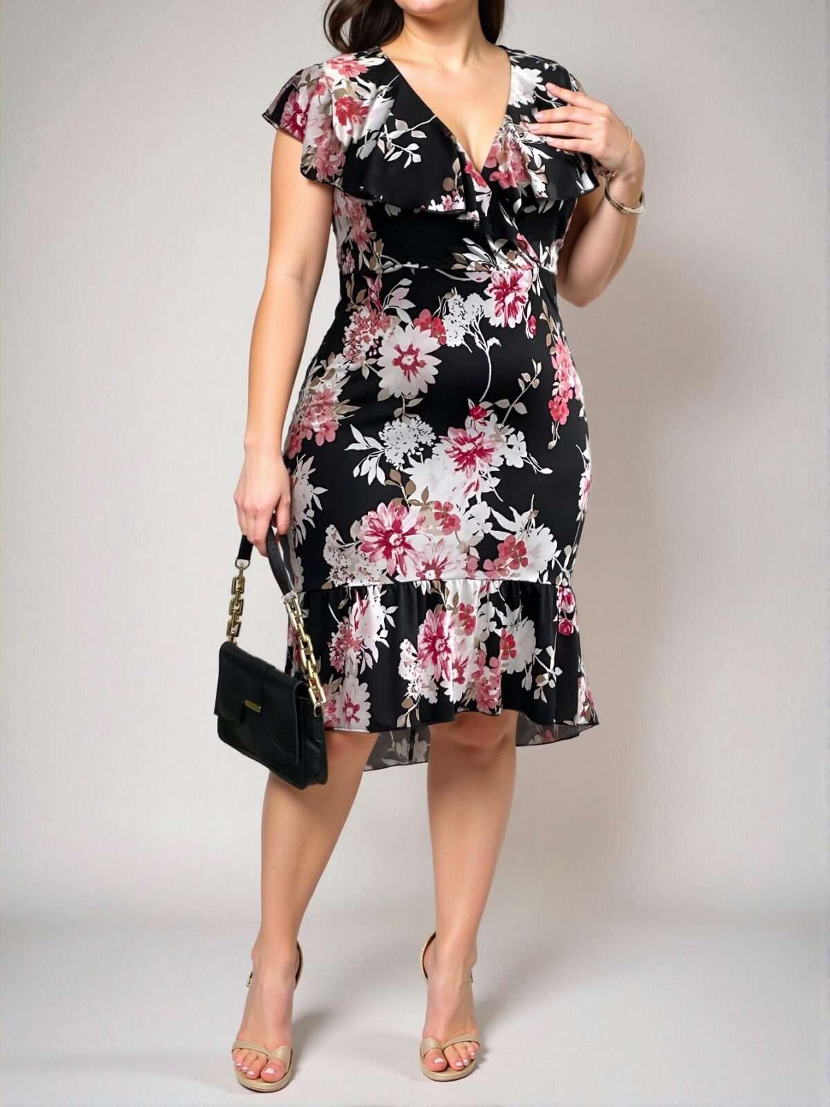Elegant Black Floral A-Line Mermaid Hem Dress - Chic, Classy, and Trendy Fashion Style to Dress to Impress - Image 5