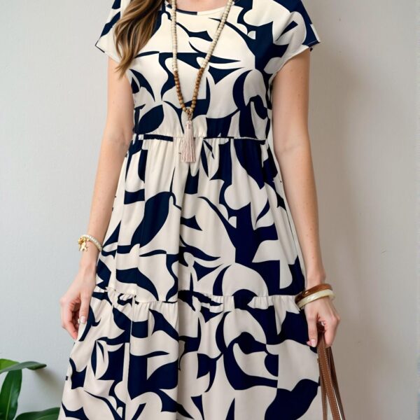 Elegant Multicolor Boho Geometric Print Mini Dress with Ruffle Hem for Spring and Summer - Chic, Classy and Trendy Fashion Style to Dress to Impress