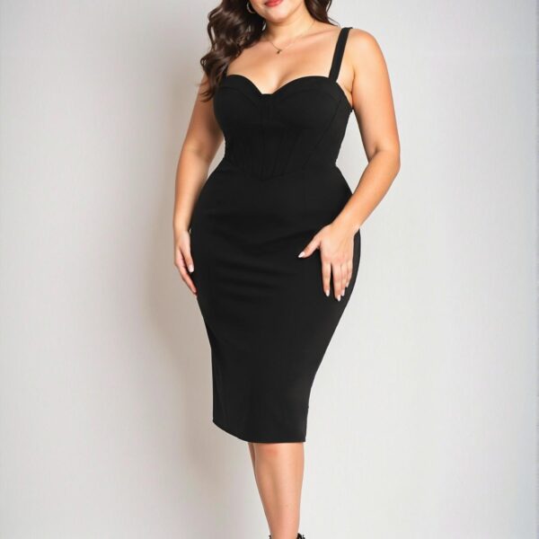 Elegant Black Bodycon Cami Dress with Bustier Design for a Chic, Classy and Trendy Fashion Style to Dress to Impress
