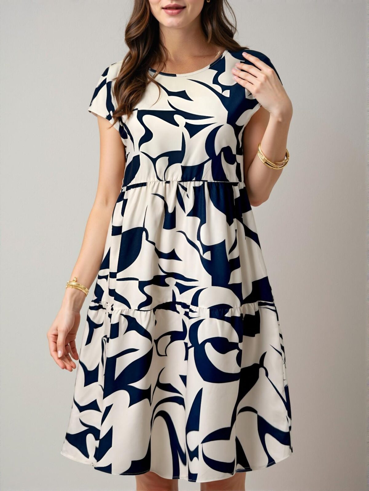 Elegant Multicolor Boho Geometric Print Mini Dress with Ruffle Hem for Spring and Summer - Chic, Classy and Trendy Fashion Style to Dress to Impress - Image 4