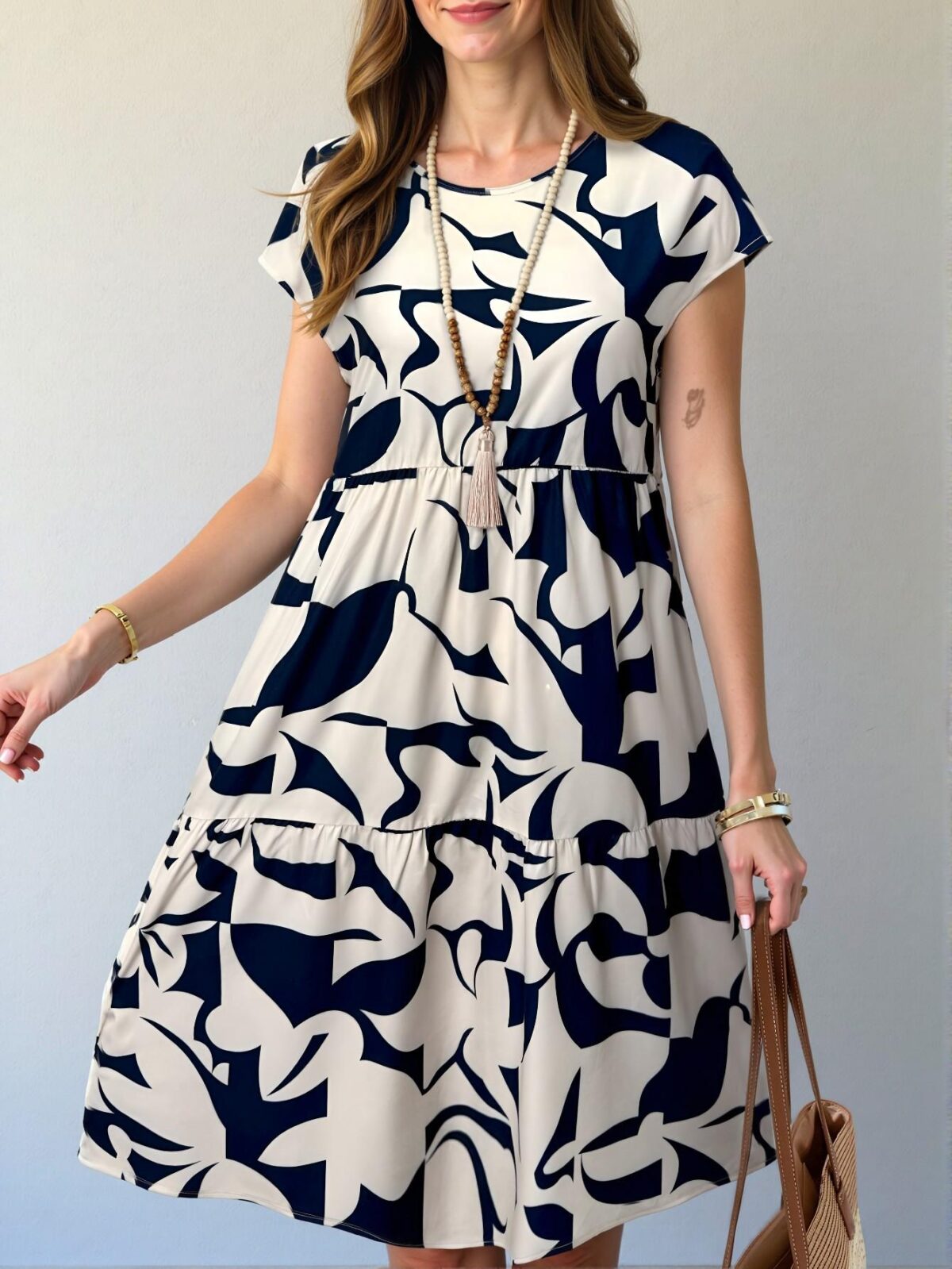 Elegant Multicolor Boho Geometric Print Mini Dress with Ruffle Hem for Spring and Summer - Chic, Classy and Trendy Fashion Style to Dress to Impress - Image 5