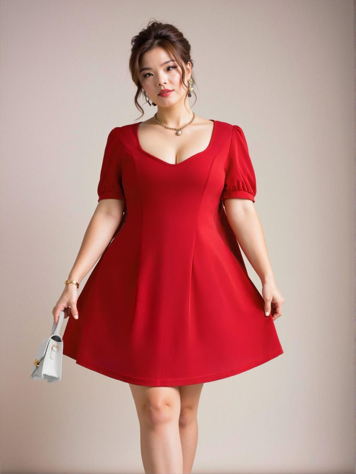 Elegant Red Short Sleeve Sweetheart Collar Mini Dress with Flared Hem - Chic, Classy and Trendy Fashion Style to Dress to Impress