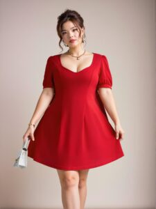 Elegant Red Short Sleeve Sweetheart Collar Mini Dress with Flared Hem - Chic, Classy and Trendy Fashion Style to Dress to Impress