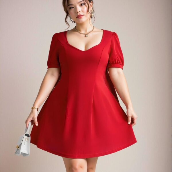 Elegant Red Short Sleeve Sweetheart Collar Mini Dress with Flared Hem - Chic, Classy and Trendy Fashion Style to Dress to Impress