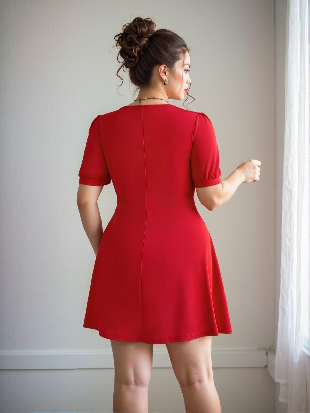 Elegant Red Short Sleeve Sweetheart Collar Mini Dress with Flared Hem - Chic, Classy and Trendy Fashion Style to Dress to Impress - Image 2