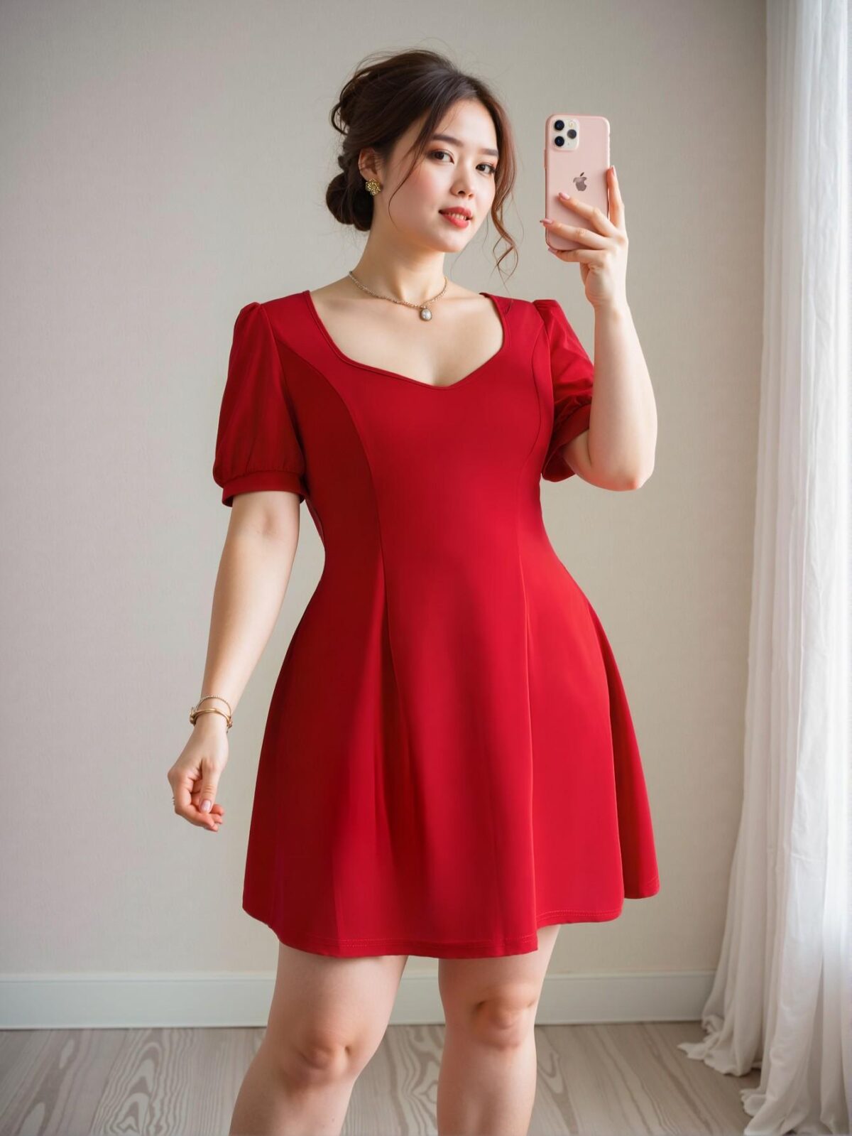 Elegant Red Short Sleeve Sweetheart Collar Mini Dress with Flared Hem - Chic, Classy and Trendy Fashion Style to Dress to Impress - Image 4