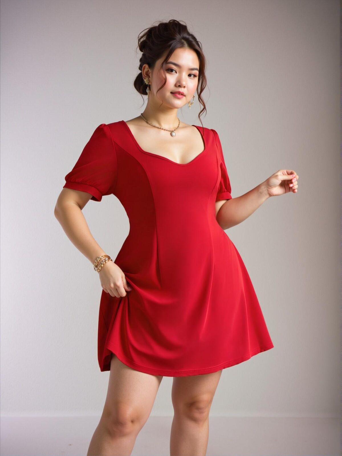 Elegant Red Short Sleeve Sweetheart Collar Mini Dress with Flared Hem - Chic, Classy and Trendy Fashion Style to Dress to Impress - Image 5